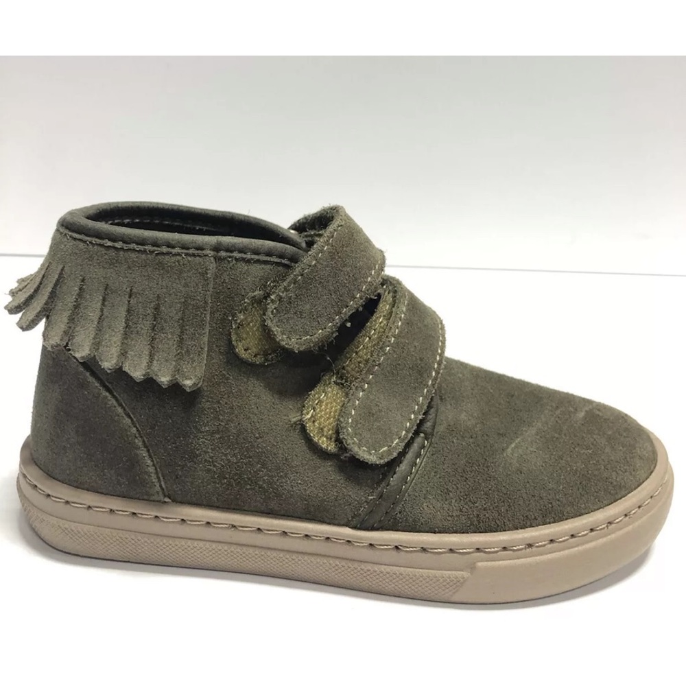 Cienta Olive Green Suede Kids Sneakers with Fringe